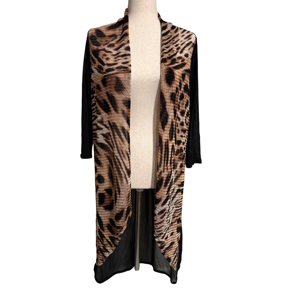 Chicos Travelers Collection Leopard Mesh Mix Cardigan Animal Print Open Front 1